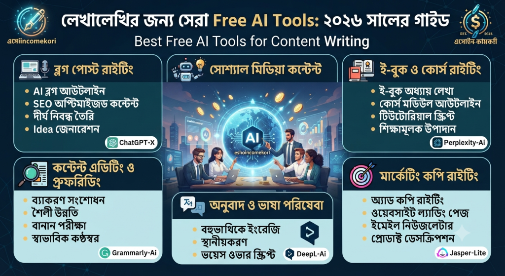 Best Free AI Tools for Content Writing: ২০২৬ সালে লেখালেখির জন্য সেরা Free AI Tools