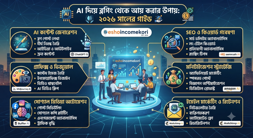 How to Use AI for Blogging Income: ২০২৬ সালে AI দিয়ে Blogging থেকে আয় করার উপায়