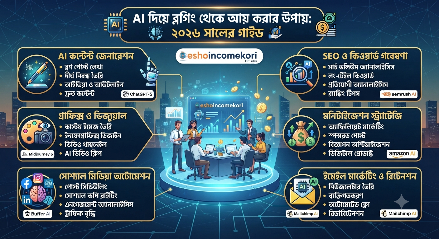 How to Use AI for Blogging Income: ২০২৬ সালে AI দিয়ে Blogging থেকে আয় করার উপায়
