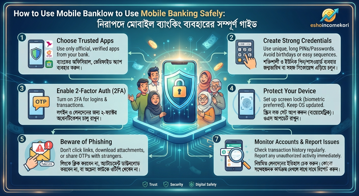 How to Use Mobile Banking Safely: নিরাপদে মোবাইল ব্যাংকিং ব্যবহারের সম্পূর্ণ গাইড