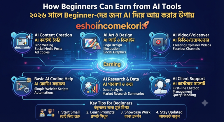 How Beginners Can Earn from AI Tools: ২০২৬ সালে Beginner-দের জন্য AI দিয়ে আয় করার উপায়