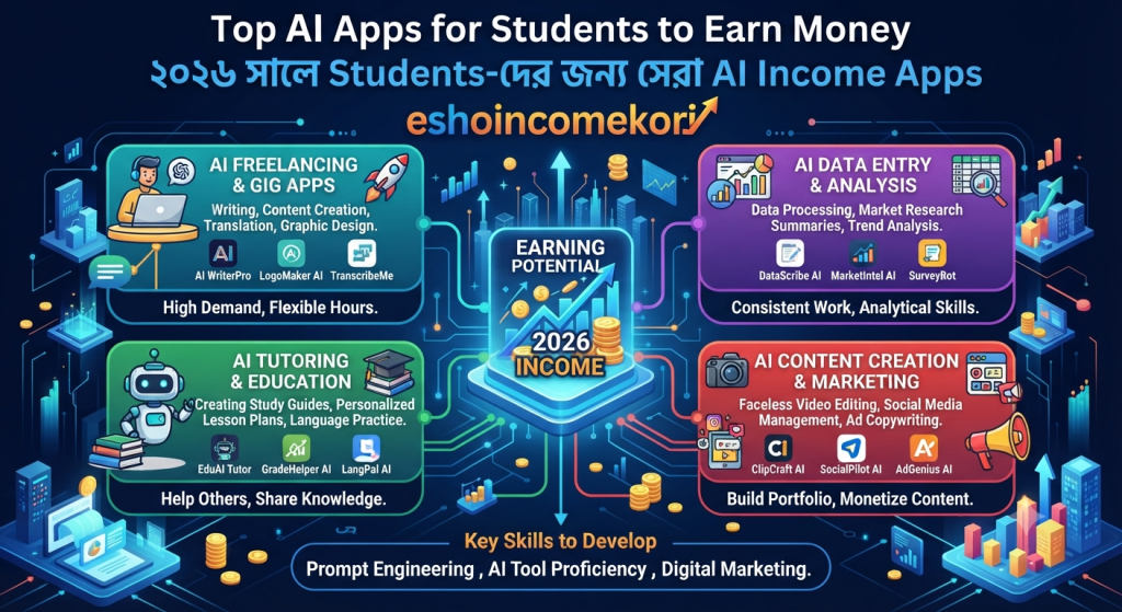 Top AI Apps for Students to Earn Money: ২০২৬ সালে Students-দের জন্য সেরা AI Income Apps
