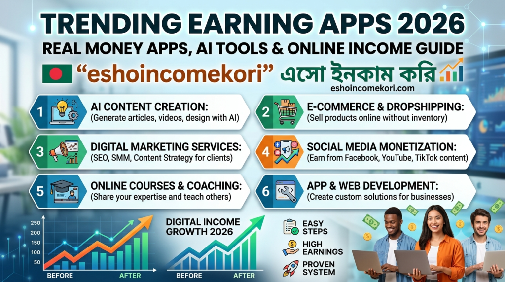 Trending Earning Apps 2026 – Real Money Apps, AI Tools & Online Income Guide