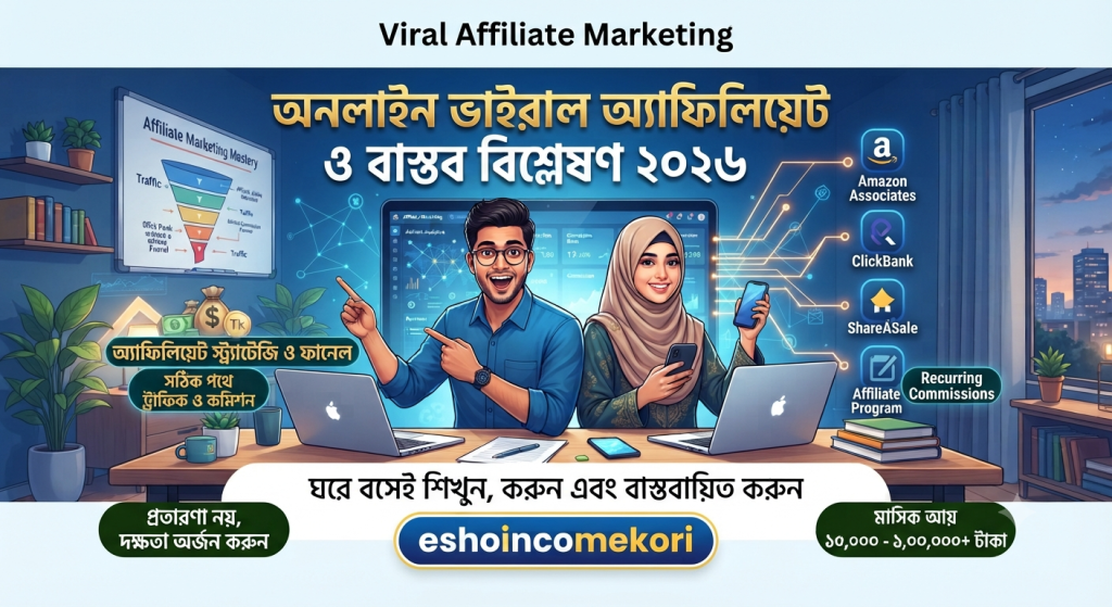 Viral affiliate marketing অনলাইন ভাইরাল অ্যাফিলিয়েট মার্কেটিং ও বাস্তব বিশ্লেষণ ২০২৬বর্তমানে ইন্টারনেটে একটি খুব জনপ্রিয় বাক্য দেখা যাচ্ছে Viral affiliate marketing এই ধরনের কনটেন্ট সাধারণত এমন অনলাইন আয়ের মডেলকে বোঝায় যেখানে অন্যের প্রোডাক্ট বা সার্ভিস প্রচার করে কমিশনের মাধ্যমে আয় করা হয় এবং এই বিষয়টি সোশ্যাল মিডিয়ায় খুব দ্রুত ভাইরাল হয়ে যায়
