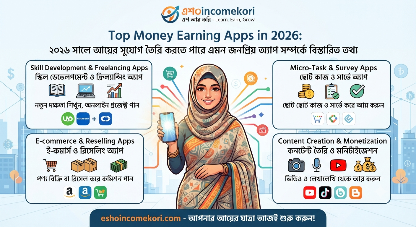Top Money Earning Apps in 2026: ২০২৬ সালে আয়ের সুযোগ তৈরি করতে পারে এমন জনপ্রিয় অ্যাপ সম্পর্কে বিস্তারিত তথ্য