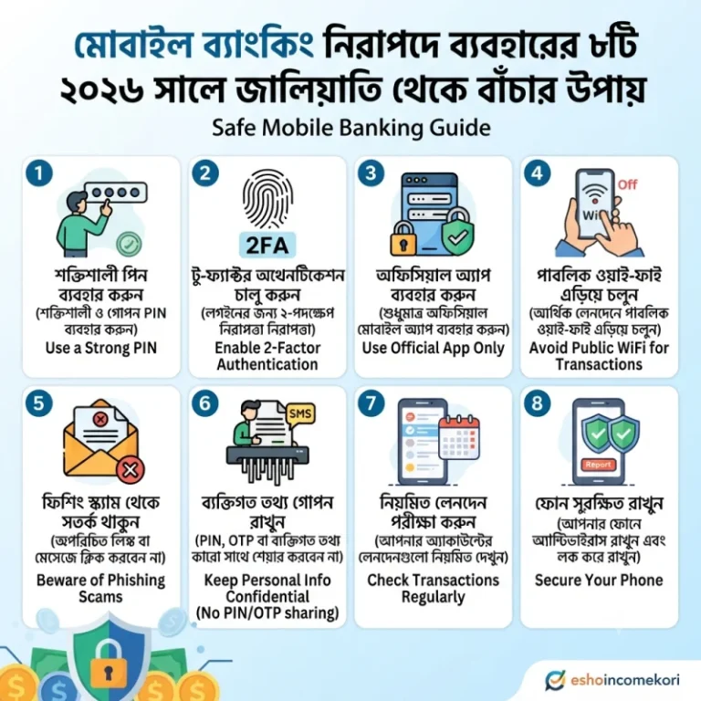 মোবাইল ব্যাংকিং নিরাপদে ব্যবহারের ৮টি গুরুত্বপূর্ণ টিপস: ২০২৬ সালে জালিয়াতি থেকে বাঁচার উপায় | Safe Mobile Banking Guide
