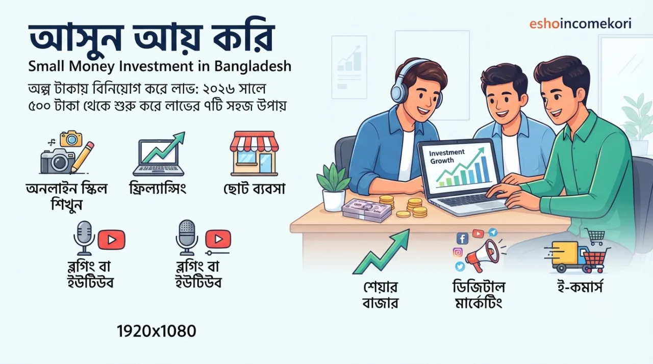 অল্প টাকায় বিনিয়োগ করে লাভ: ২০২৬ সালে ৫০০ টাকা থেকে শুরু করে লাভের ৭টি সহজ উপায় | Small Money Investment in Bangladesh