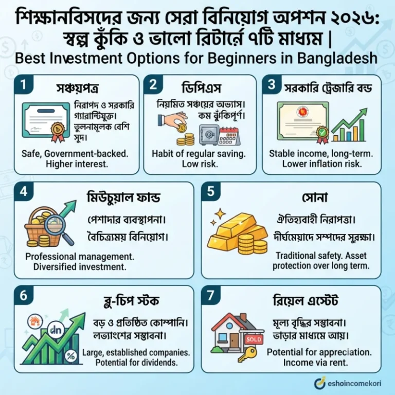  Best inve stment options for beginners in 202শিক্ষানবিসদের জন্য সেরা বিনিয়োগ অপশন ২০২৬: স্বল্প ঝুঁকি ও ভালো রিটার্নে ৭টি মাধ্যম | Best Investment Options for Beginners in Bangladesh