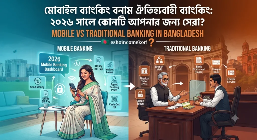 মোবাইল ব্যাংকিং বনাম ঐতিহ্যবাহী ব্যাংকিং: ২০২৬ সালে কোনটি আপনার জন্য সেরা? | Mobile vs Traditional Banking in Bangladesh
