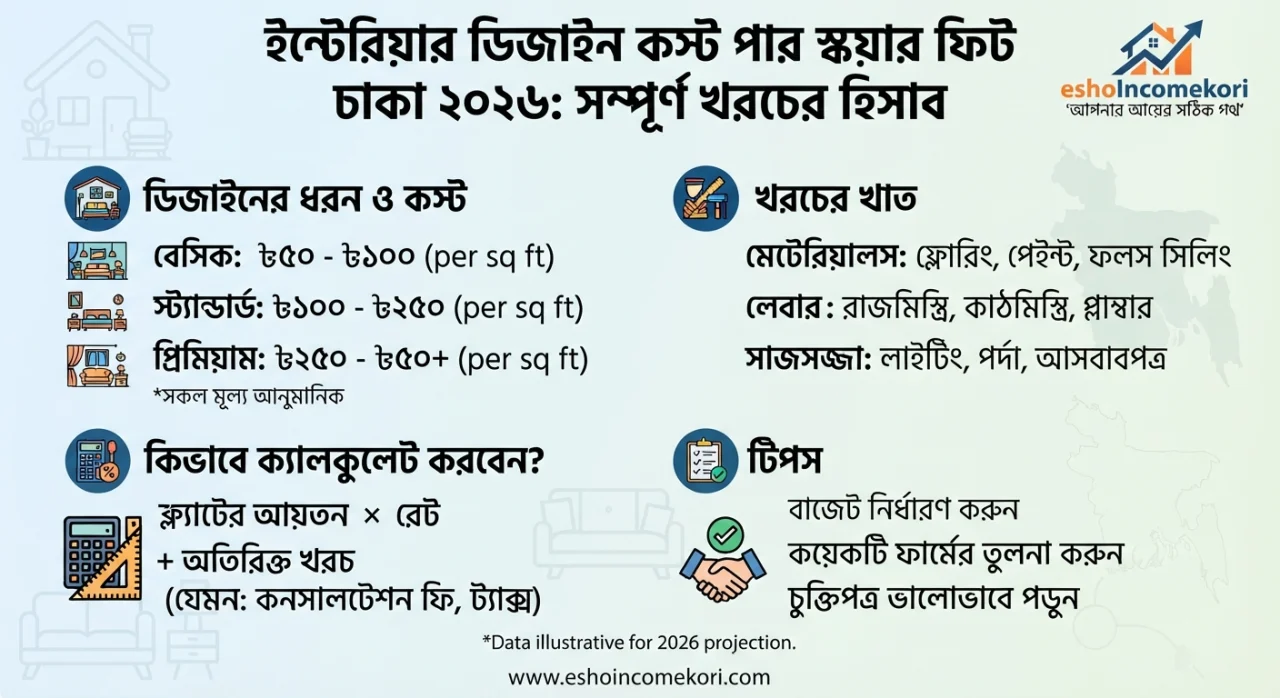 Interior Design Cost per Sq Ft Dhaka 2026: সম্পূর্ণ খরচের হিসাব