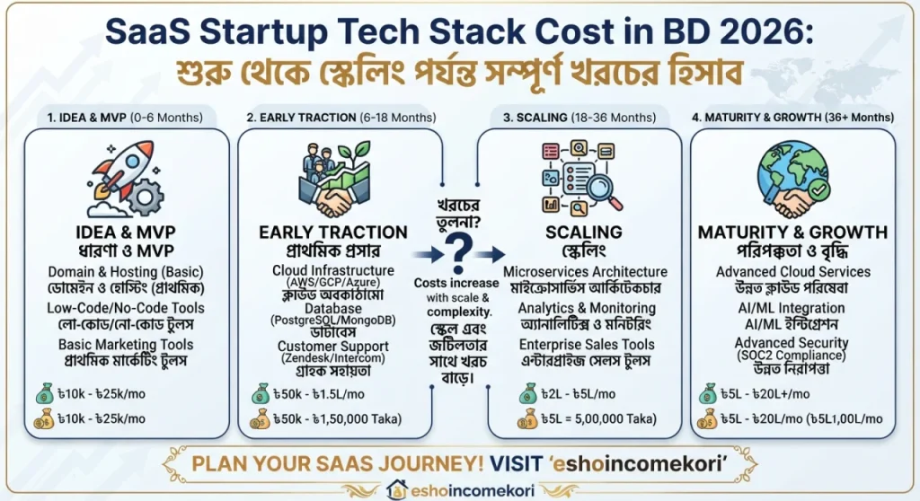 SaaS Startup Tech Stack Cost in BD 2026: শুরু থেকে স্কেলিং পর্যন্ত সম্পূর্ণ খরচের হিসাব