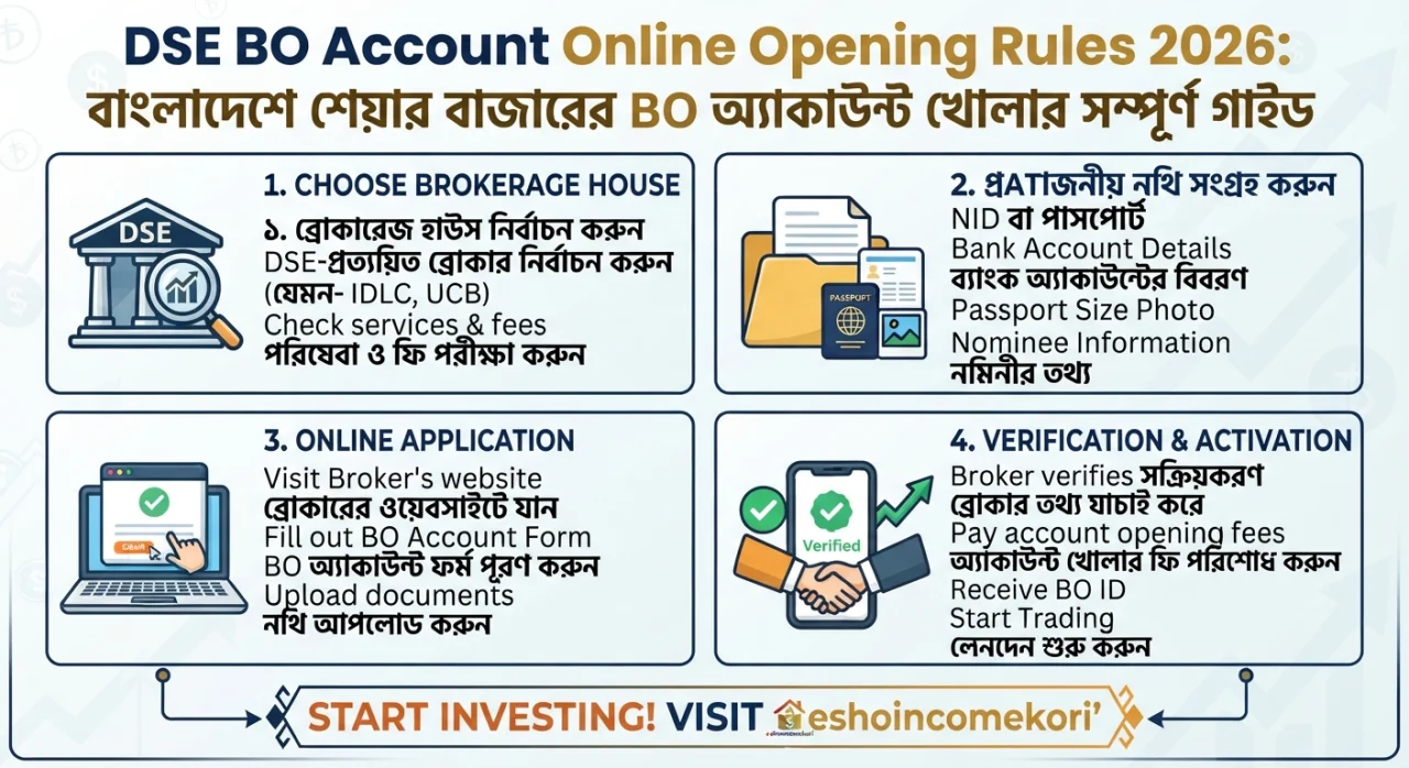 DSE BO Account Online Opening Rules 2026: বাংলাদেশে শেয়ার বাজারের BO অ্যাকাউন্ট খোলার সম্পূর্ণ গাইড