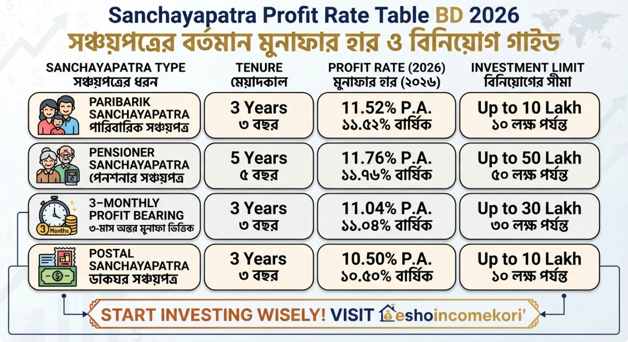 Sanchayapatra Profit Rate Table BD 2026: সঞ্চয়পত্রের বর্তমান মুনাফার হার ও বিনিয়োগ গাইড
