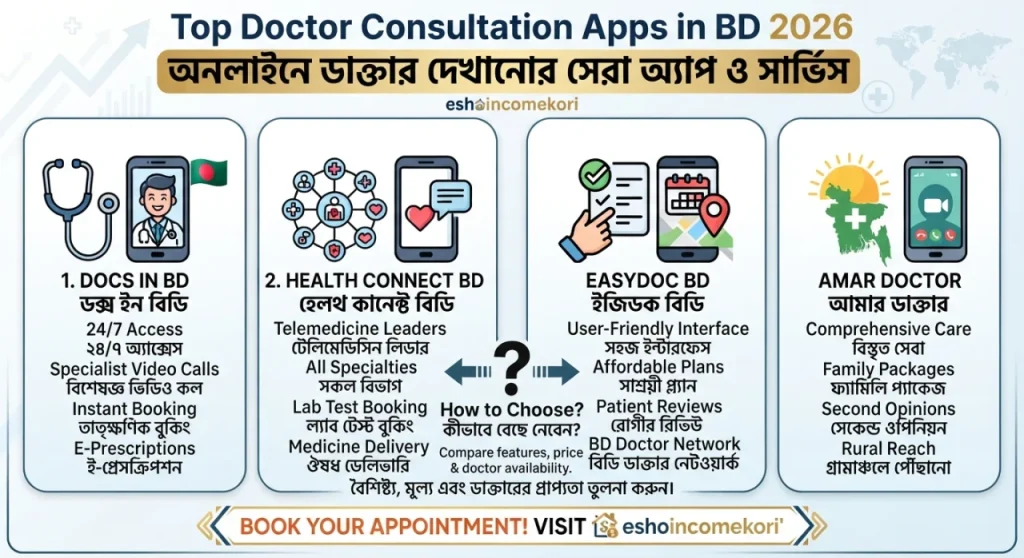 Top Doctor Consultation Apps in BD 2026: অনলাইনে ডাক্তার দেখানোর সেরা অ্যাপ ও সার্ভিস