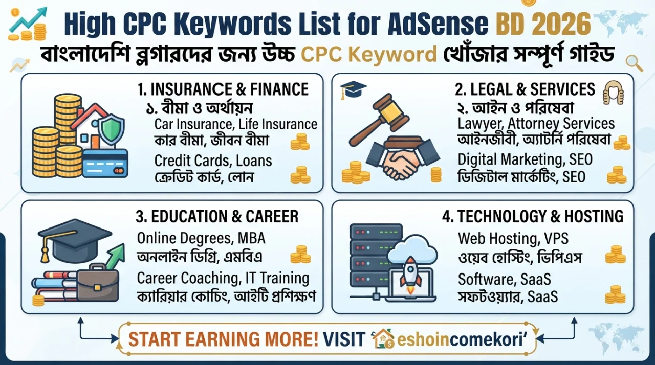  High CPC Keywords List for AdSense BD 2026: বাংলাদেশি ব্লগারদের জন্য উচ্চ CPC Keyword খোঁজার সম্পূর্ণ গাইড