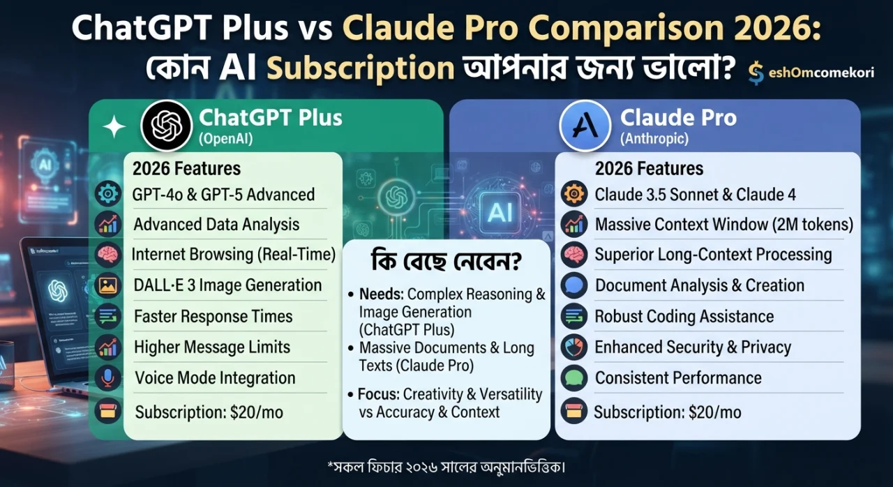 ChatGPT Plus vs Claude Pro Comparison 2026: কোন AI Subscription আপনার জন্য ভালো?