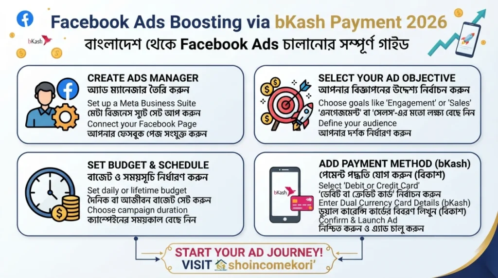 Facebook Ads Boosting via bKash Payment 2026: বাংলাদেশ থেকে Facebook Ads চালানোর সম্পূর্ণ গাইড