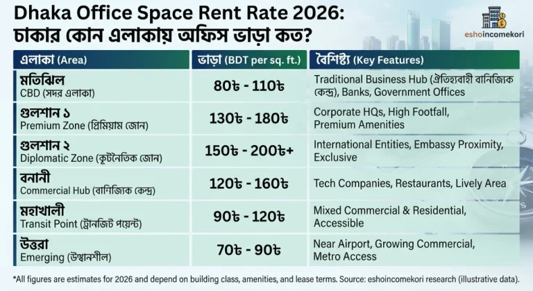 Dhaka Office Space Rent Rate 2026: ঢাকার কোন এলাকায় অফিস ভাড়া কত?