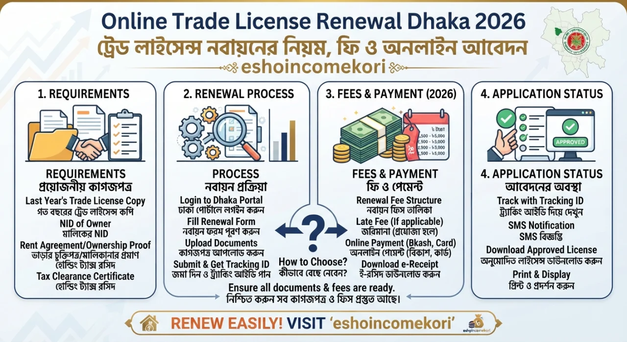 Online Trade License Renewal Dhaka 2026: ট্রেড লাইসেন্স নবায়নের নিয়ম, ফি ও অনলাইন আবেদন