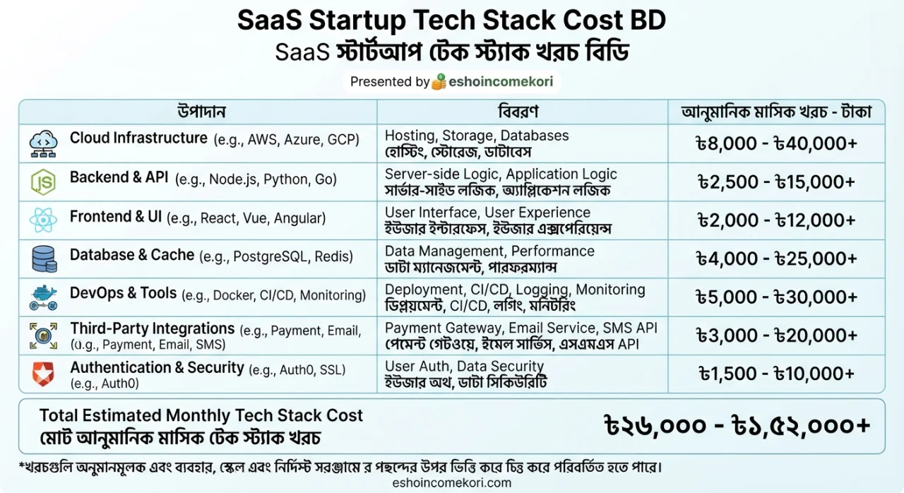  SaaS Startup Tech Stack Cost BD