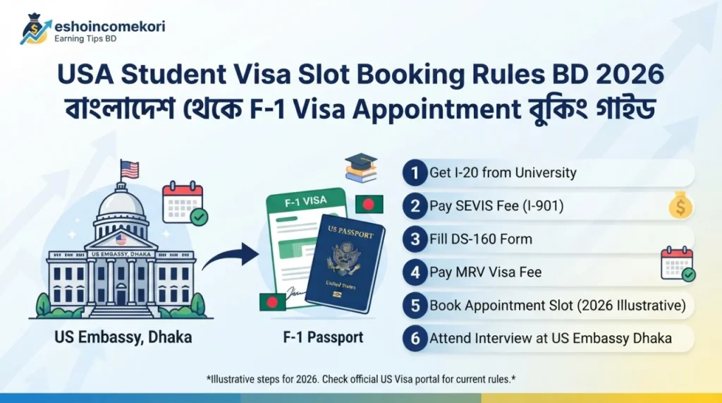 USA Student Visa Slot Booking Rules BD 2026 – বাংলাদেশ থেকে F-1 Visa Appointment বুকিং গাইড