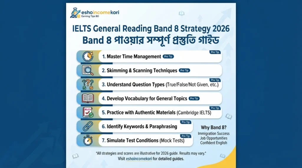IELTS General Reading Band 8 Strategy 2026 – Band 8 পাওয়ার সম্পূর্ণ প্রস্তুতি গাইড