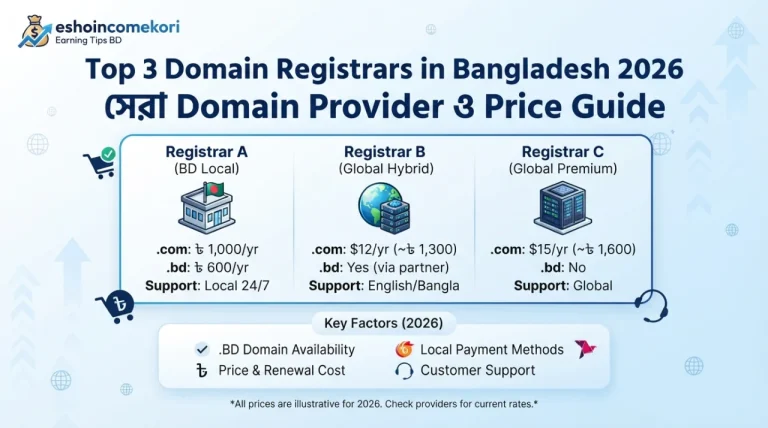 Top 3 Domain Registrars in Bangladesh 2026 – সেরা Domain Provider ও Price Guide