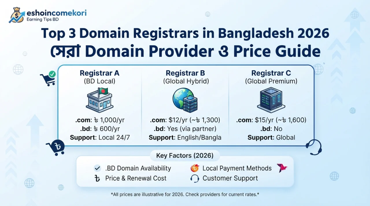 Top 3 Domain Registrars in Bangladesh 2026 – সেরা Domain Provider ও Price Guide