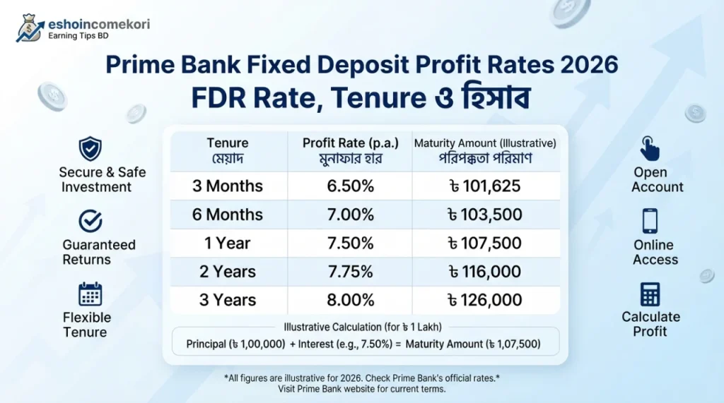Prime Bank Fixed Deposit Profit Rates 2026 – FDR Rate, Tenure ও হিসাব