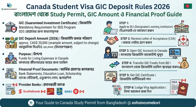 Canada Student Visa GIC Deposit Rules 2026 – বাংলাদেশ থেকে Study Permit, GIC Amount ও Financial Proof Guide