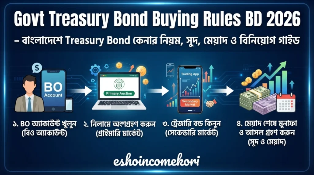Govt Treasury Bond Buying Rules BD 2026 – বাংলাদেশে Treasury Bond কেনার নিয়ম, সুদ, মেয়াদ ও বিনিয়োগ গাইড