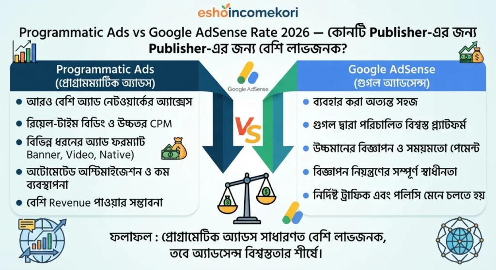 Programmatic Ads vs Google AdSense Rate 2026 – কোনটি Publisher-এর জন্য বেশি লাভজনক?
