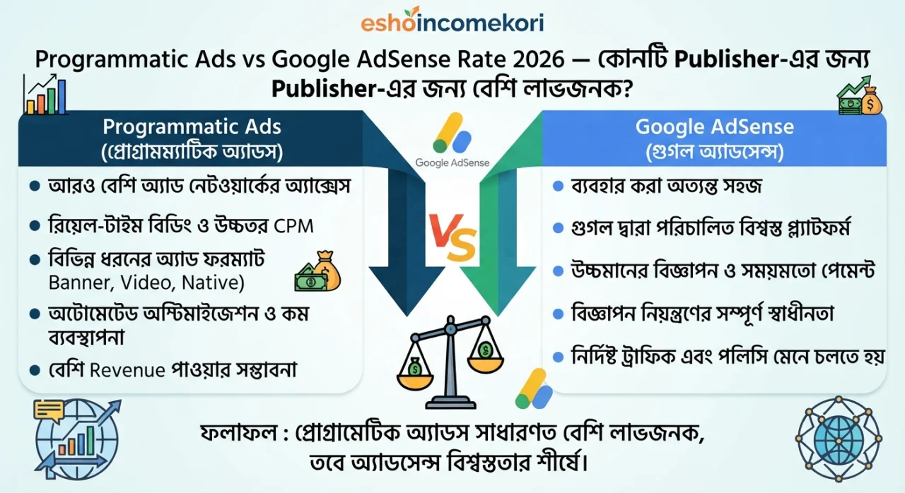 Programmatic Ads vs Google AdSense Rate 2026 – কোনটি Publisher-এর জন্য বেশি লাভজনক?