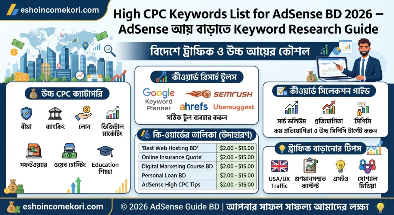 High CPC Keywords List for AdSense BD 2026 – AdSense আয় বাড়াতে Keyword Research Guide
