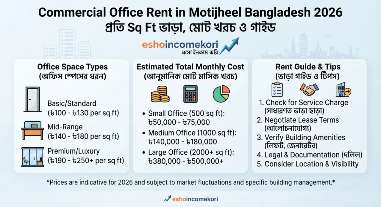 Commercial Office Rent in Motijheel Bangladesh 2026 – প্রতি Sq Ft ভাড়া, মোট খরচ ও গাইড
