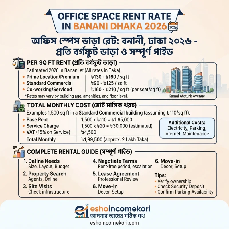Office Space Rent Rate in Banani Dhaka 2026 – প্রতি Sq Ft ভাড়া, মোট খরচ ও সম্পূর্ণ গাইড