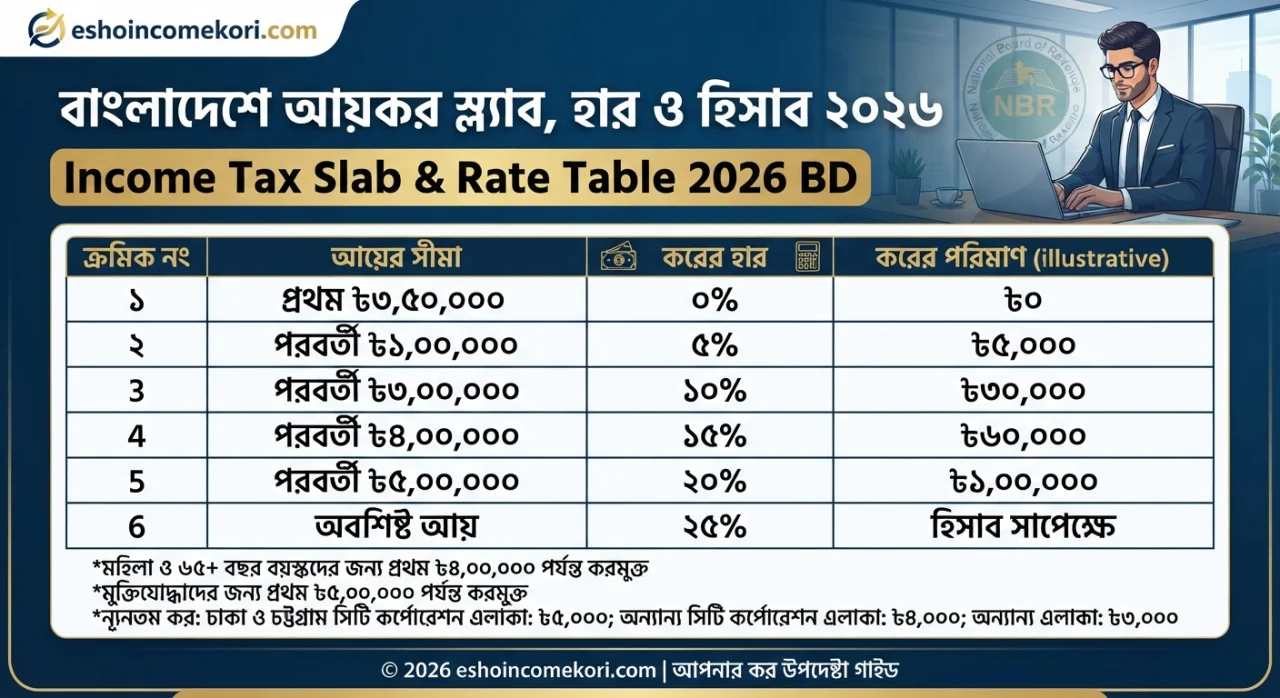 Income Tax Slab & Rate Table 2026 BD – বাংলাদেশে আয়কর স্ল্যাব, হার ও হিসাব